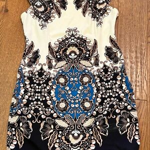 Maggy London Black and Blue Midi Dress